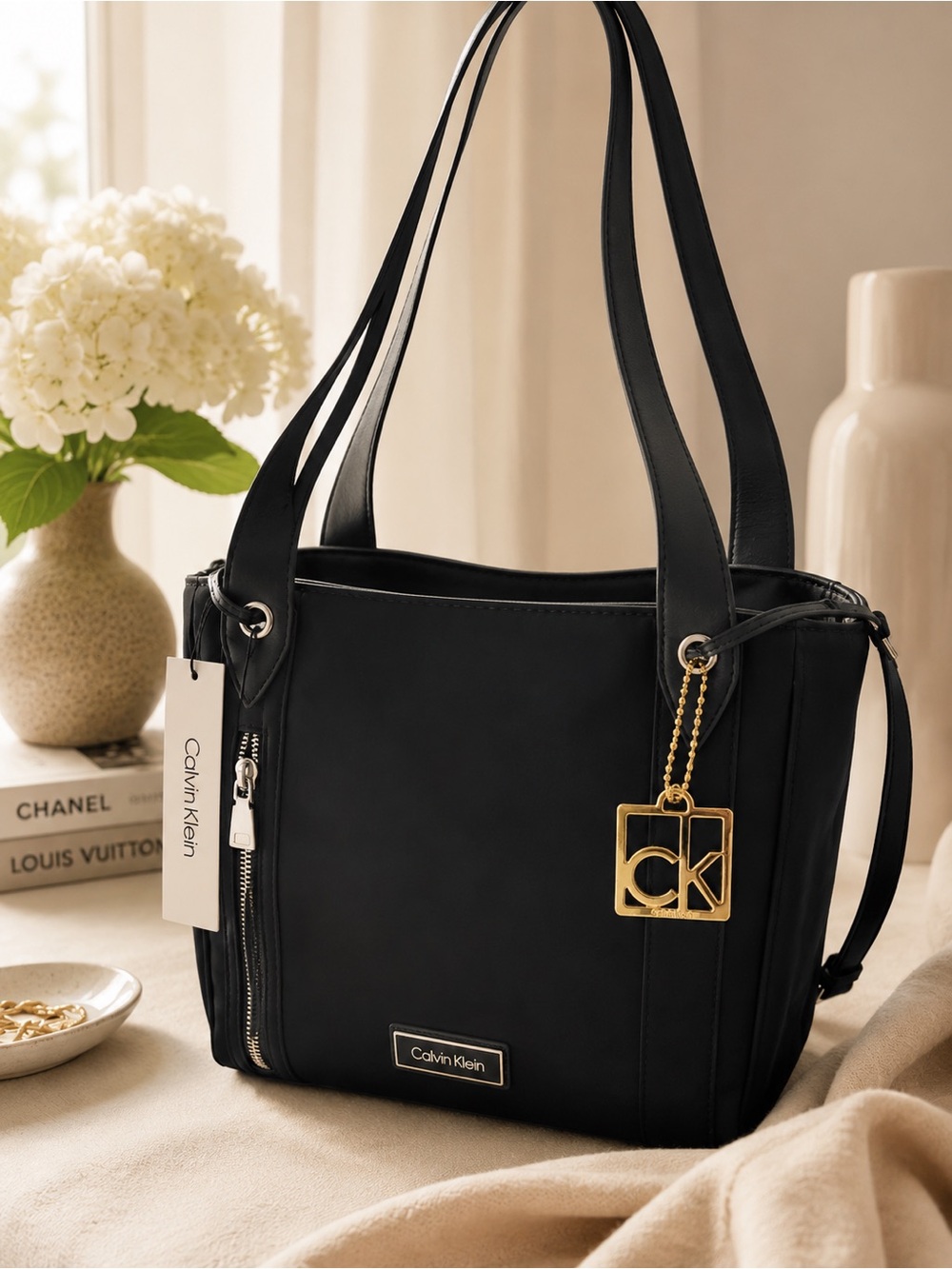 CALVIN KLEIN NEW Designer & PVC Leather LEAH Tote With Tassels MSRP $198